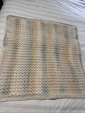 Handmade Crocheted Baby Blanket in Cream, Tan & Gray